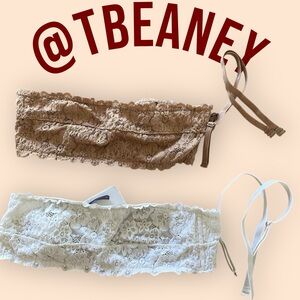 Aerie Lace Bandeau Bundle - Tan and White